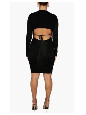brand NEW: naked wardrobe Black Long-Sleeve Open-Back Bodycon Ruched Dress